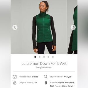 Lululemon Down For It Vest Women’s 6 Primaloft Warm Stretch Running Gym Yoga